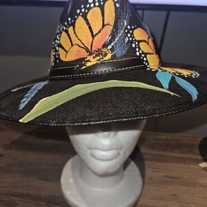 Artistic Black Hat with Butterfly Design